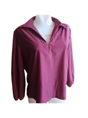 Stretch Polyester True Vintage Medium Top 1970s Handmade Red Big Collar USA